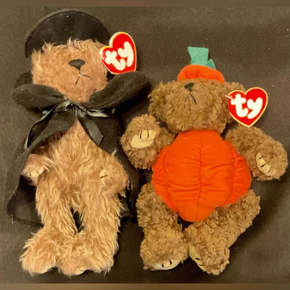 Cute Esmeralda teddy bear witch 🧙 & Peter pumpkin 🎃 Halloween TY Attic Treasures